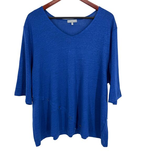 NEW NWT Habitat Plus Size XXL 2X 100% LINEN Blue Blouse Shirt Top Wearable Art - Picture 1 of 8